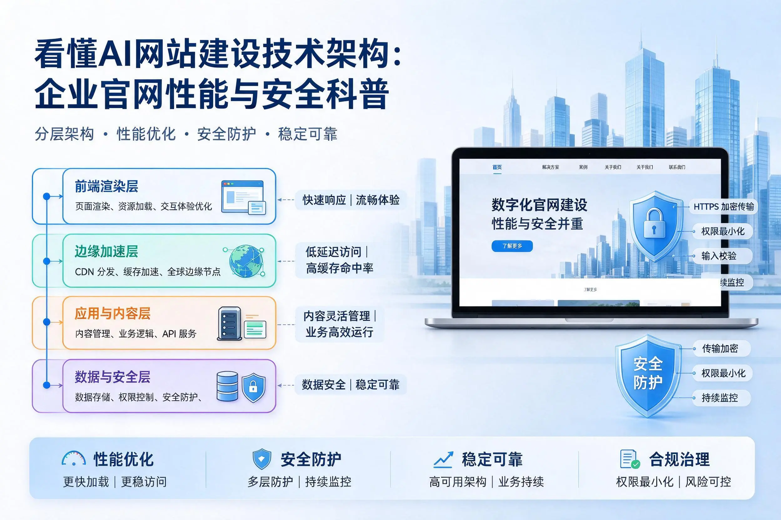 看懂AI网站建设技术架构:淮南企业官网性能与安全科普