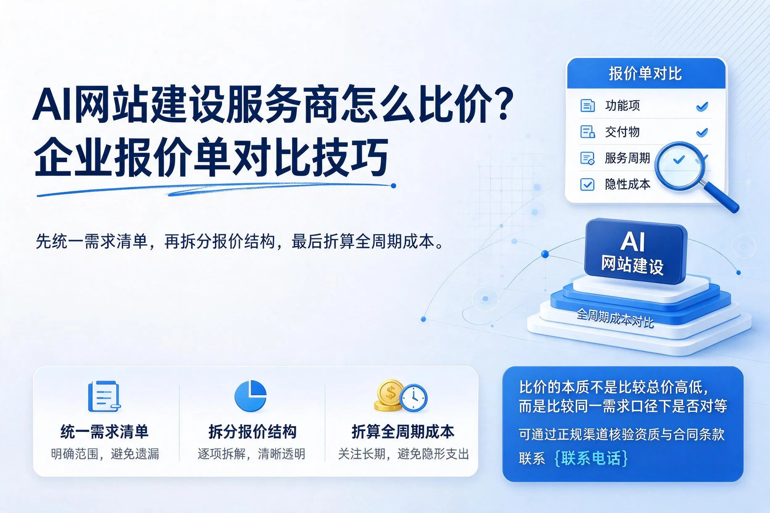 AI网站建设服务商怎么比价?淮南企业报价单对比技巧