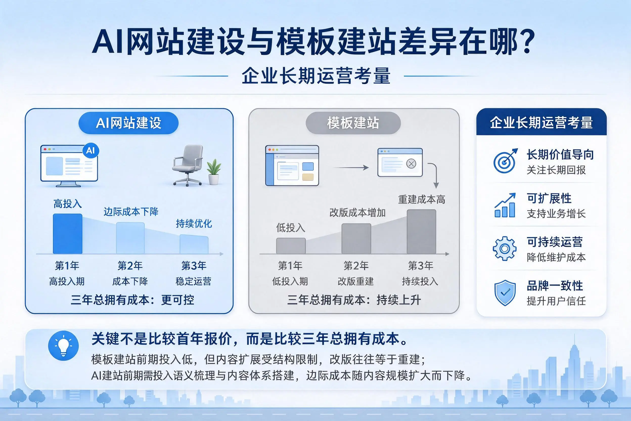 AI网站建设与模板建站差异在哪？淮南企业长期运营考量