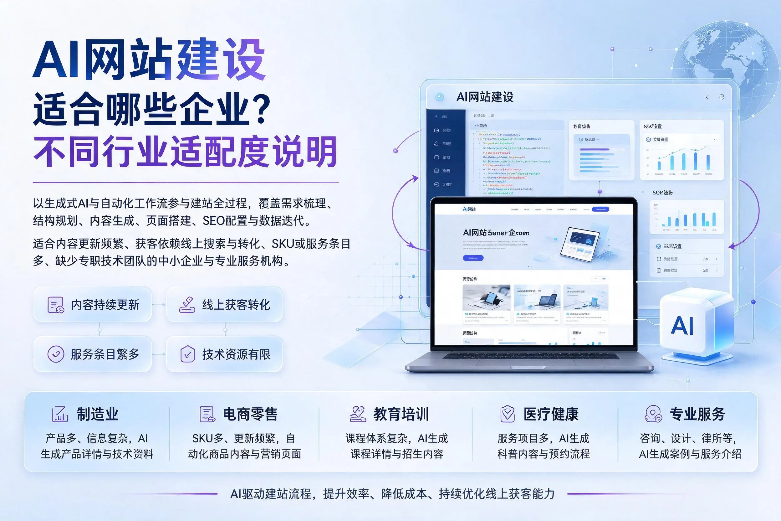 AI网站建设适合哪些企业？淮南不同行业适配度说明
